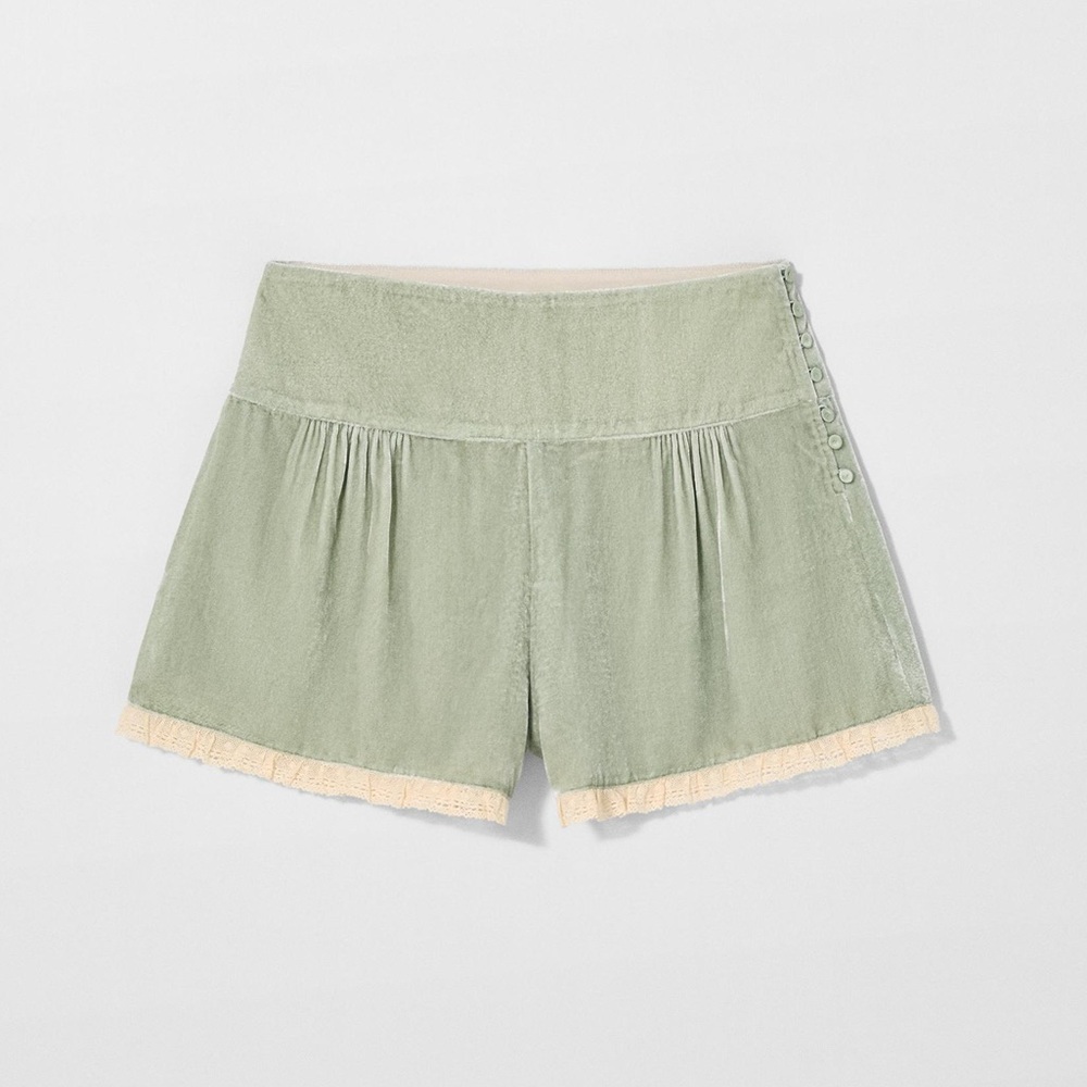 Zara x Kate Moss Velvet Lace Shorts Sage Green NWT